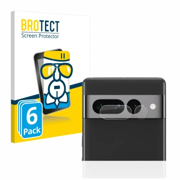 Front side of a product packaging with the brand logo BROTECT. Next to it is the device Google Pixel 7 Pro (ONLY Camera Lens) 