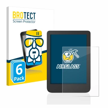 Front side of a product packaging with the brand logo BROTECT. Next to it is the device Tolino Shine 4 shown with the correspo