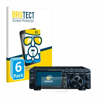 Front side of a product packaging with the brand logo BROTECT. Next to it is the device Yaesu FT-710 shown with the correspond