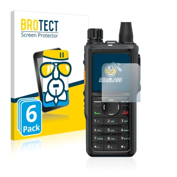 Front side of a product packaging with the brand logo BROTECT. Next to it is the device Hytera HP 685 shown with the correspon