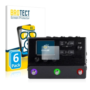 Front side of a product packaging with the brand logo BROTECT. Next to it is the device Line 6 hx stomp shown with the corresp