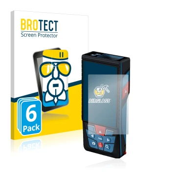 Front side of a product packaging with the brand logo BROTECT. Next to it is the device Bosch GLM 150-27c shown with the corre