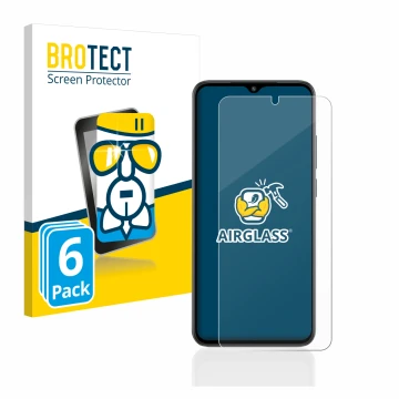 Front side of a product packaging with the brand logo BROTECT. Next to it is the device Xiaomi Redmi A2 shown with the corresp