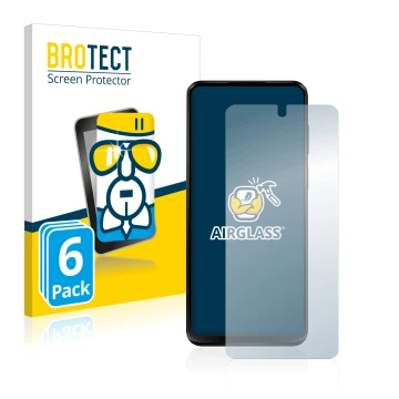 Front side of a product packaging with the brand logo BROTECT. Next to it is the device Motorola Moto G13 shown with the corre