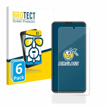 Front side of a product packaging with the brand logo BROTECT. Next to it is the device Beafon M6s premium shown with the corr