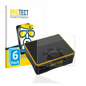 Front side of a product packaging with the brand logo BROTECT. Next to it is the device Junsi iCharger DX6 shown with the corr