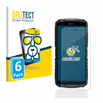 Front side of a product packaging with the brand logo BROTECT. Next to it is the device Doogee S41 Pro shown with the correspo