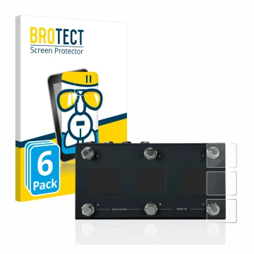 Front side of a product packaging with the brand logo BROTECT. Next to it is the device Morningstar MC6 Pro shown with the cor