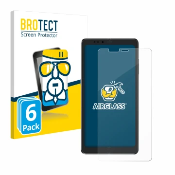 Front side of a product packaging with the brand logo BROTECT. Next to it is the device Hisense A9 shown with the correspondin