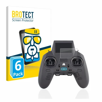 Front side of a product packaging with the brand logo BROTECT. Next to it is the device Radiomaster Zorro shown with the corre