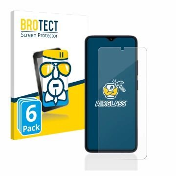 Front side of a product packaging with the brand logo BROTECT. Next to it is the device Xiaomi Redmi 12C shown with the corres