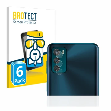 Front side of a product packaging with the brand logo BROTECT. Next to it is the device Motorola Moto G42 (ONLY Camera Lens) s