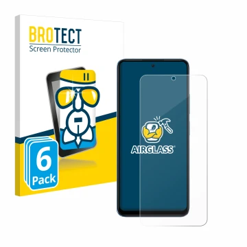 Front side of a product packaging with the brand logo BROTECT. Next to it is the device Xiaomi Redmi Note 12 4G shown with the