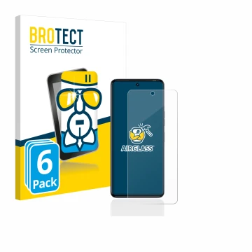 Front side of a product packaging with the brand logo BROTECT. Next to it is the device Tecno Camon 20 Pro shown with the corr