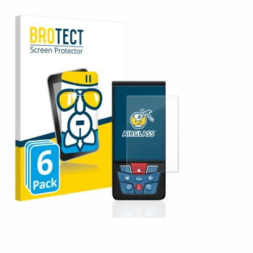 Front side of a product packaging with the brand logo BROTECT. Next to it is the device Bosch GLM 100-25c shown with the corre