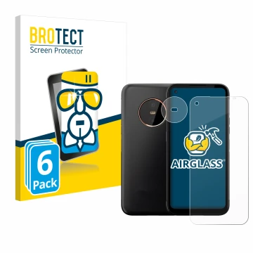 Front side of a product packaging with the brand logo BROTECT. Next to it is the device Gigaset GX6 (Front+Camera) shown with 