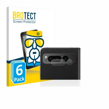 Front side of a product packaging with the brand logo BROTECT. Next to it is the device Google Pixel Fold (ONLY Camera Lens) s