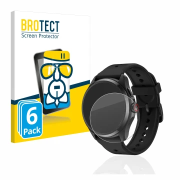 Front side of a product packaging with the brand logo BROTECT. Next to it is the device Mobvoi TicWatch Pro 5 shown with the c