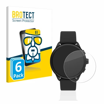 Front side of a product packaging with the brand logo BROTECT. Next to it is the device Fossil Smartwatch Wellness (Gen 6) Hyb
