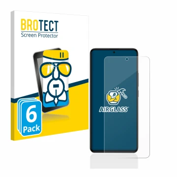 Front side of a product packaging with the brand logo BROTECT. Next to it is the device Xiaomi Poco F5 Pro shown with the corr