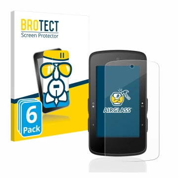 Front side of a product packaging with the brand logo BROTECT. Next to it is the device Bryton Rider 750 SE shown with the cor