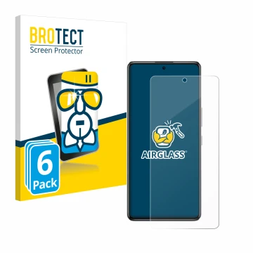 Front side of a product packaging with the brand logo BROTECT. Next to it is the device Infinix Note 30 VIP shown with the cor