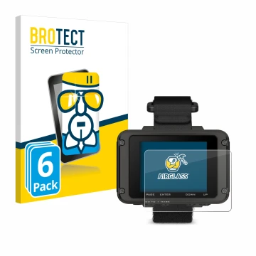 Front side of a product packaging with the brand logo BROTECT. Next to it is the device Garmin Foretrex 801 shown with the cor