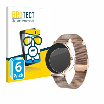 Front side of a product packaging with the brand logo BROTECT. Next to it is the device Xcoast X-Watch Siona 2 shown with the 