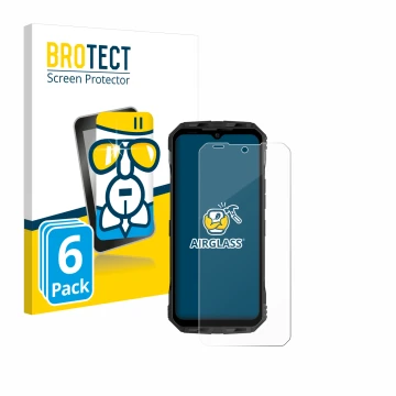 Front side of a product packaging with the brand logo BROTECT. Next to it is the device Doogee V30 shown with the correspondin