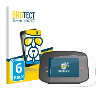 Front side of a product packaging with the brand logo BROTECT. Next to it is the device PowaKaddy CT8 GPS shown with the corre