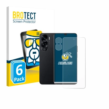 Front side of a product packaging with the brand logo BROTECT. Next to it is the device Honor 90 Lite (Front+Camera) shown wit