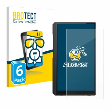 Front side of a product packaging with the brand logo BROTECT. Next to it is the device FiiO M11s shown with the corresponding