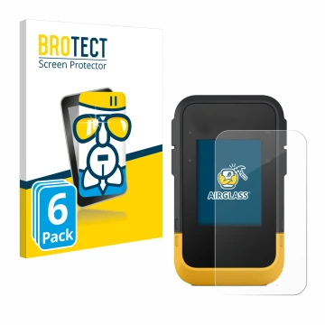 Front side of a product packaging with the brand logo BROTECT. Next to it is the device Garmin eTrex SE shown with the corresp