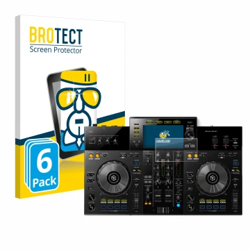 Front side of a product packaging with the brand logo BROTECT. Next to it is the device Pioneer XDJ -RR shown with the corresp