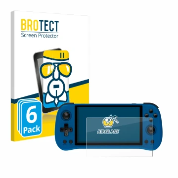 Front side of a product packaging with the brand logo BROTECT. Next to it is the device Powkiddy X55 shown with the correspond