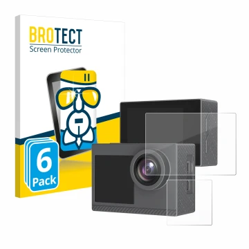 Front side of a product packaging with the brand logo BROTECT. Next to it is the device Akaso Brave 4 Pro shown with the corre