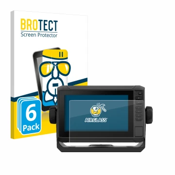 Front side of a product packaging with the brand logo BROTECT. Next to it is the device Garmin ECHOMAP UHD2 7