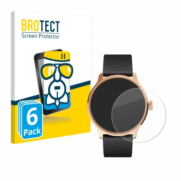 Front side of a product packaging with the brand logo BROTECT. Next to it is the device Withings ScanWatch Light shown with th