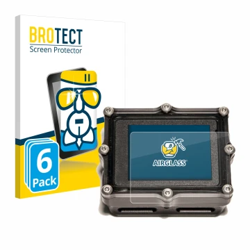 Front side of a product packaging with the brand logo BROTECT. Next to it is the device Shearwater Petrel 2 dive computer show