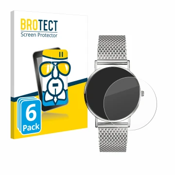 Front side of a product packaging with the brand logo BROTECT. Next to it is the device Liebeskind New Case Mesh (34 mm) shown