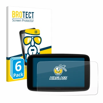 Front side of a product packaging with the brand logo BROTECT. Next to it is the device TomTom GO Superior 6