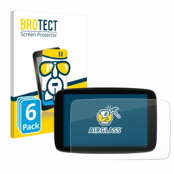 Front side of a product packaging with the brand logo BROTECT. Next to it is the device TomTom GO Superior 7