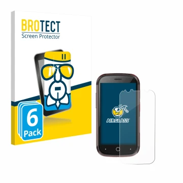 Front side of a product packaging with the brand logo BROTECT. Next to it is the device Unihertz Jelly Star shown with the cor