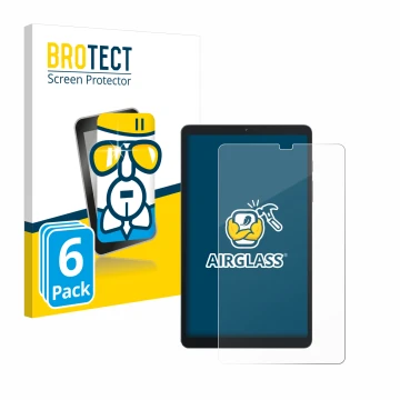 Front side of a product packaging with the brand logo BROTECT. Next to it is the device Blackview Tab 60 8.68