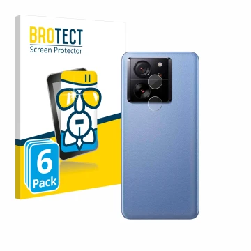 Front side of a product packaging with the brand logo BROTECT. Next to it is the device Xiaomi 13T (ONLY Camera Lens) shown wi