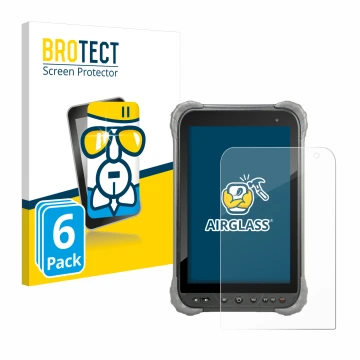 Front side of a product packaging with the brand logo BROTECT. Next to it is the device Juniper Systems Cedar CT8X2 shown with