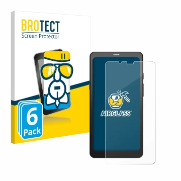 Front side of a product packaging with the brand logo BROTECT. Next to it is the device Boox Palma shown with the correspondin