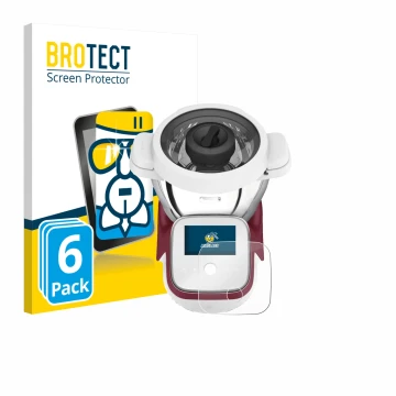 Front side of a product packaging with the brand logo BROTECT. Next to it is the device Moulinex i-Companion Touch XL shown wi