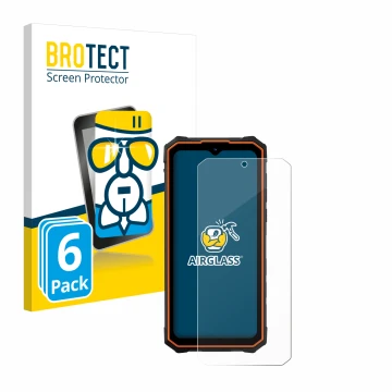 Front side of a product packaging with the brand logo BROTECT. Next to it is the device Hotwav Cyber 13 Pro shown with the cor
