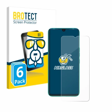 Front side of a product packaging with the brand logo BROTECT. Next to it is the device Tecno Spark 7 shown with the correspon